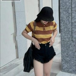 Áo len nữ sọc màu cổ bẻ - AG1148