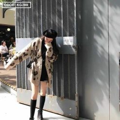 Áo khoác len nữ nhiều màu họa tiết báo - KG289