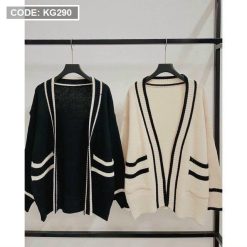Áo khoác len nữ form rộng viền màu phối túi hai bên - KG290