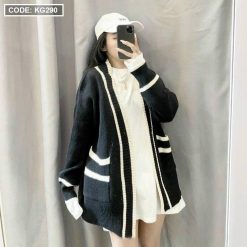 Áo khoác len nữ form rộng viền màu phối túi hai bên - KG290
