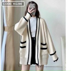 Áo khoác len nữ form rộng viền màu phối túi hai bên - KG290