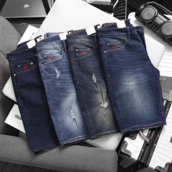 Quần short jean nam cao cấp slim fit thêu logo - QB404