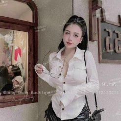 Áo sơ mi nữ tay dài vải len tăm cao cấp - SG431