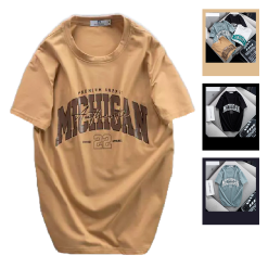 Áo Thun Nam Cổ Tròn Cotton Tay Ngắn In Chữ Michigan - AB423