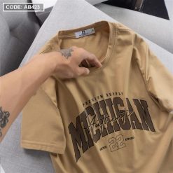 Áo Thun Nam Cổ Tròn Cotton Tay Ngắn In Chữ Michigan - AB423