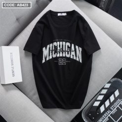 Áo Thun Nam Cổ Tròn Cotton Tay Ngắn In Chữ Michigan - AB423