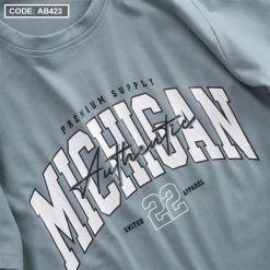 Áo Thun Nam Cổ Tròn Cotton Tay Ngắn In Chữ Michigan - AB423