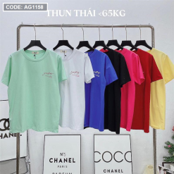 Áo thun thái nữ cổ tròn in chữ kiểu form rộng giấu quần - AG1158