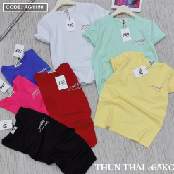 Áo thun thái nữ cổ tròn in chữ kiểu form rộng giấu quần - AG1158