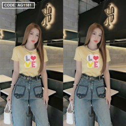 Áo thun thái nữ cổ tròn in chữ LOVE - AG1161