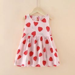 Đầm váy nữ cho bé gái in hình quả dâu - BE002