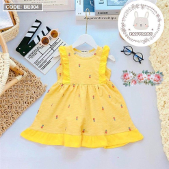 Đầm thun bé gái form xoè bèo đơn in hoạ tiết đáng yêu - BE004
