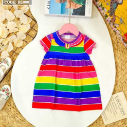 Đầm nữ cho bé gái kiểu xoè in hoạ tiết cầu vòng - BE006