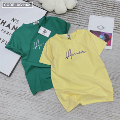 Áo thun nữ form rộng giấu quần in chữ kiểu amor - AG1162
