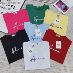 Áo thun nữ form rộng giấu quần in chữ kiểu amor - AG1162