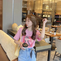 Áo thun kiểu nữ form suông vừa in hình cô gái - AG1163