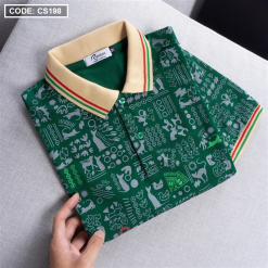 Áo Thun Nam Cổ Bẻ In Hoạ Tiết Viền Bo Màu (Có size 3x) - CS198