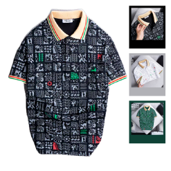 Áo Thun Nam Cổ Bẻ In Hoạ Tiết Viền Bo Màu (Có size 3x) - CS198