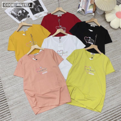 Áo thun thái nữ cổ tim form rộng in chữ i love my self - AG1173