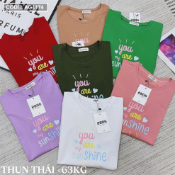 Áo thun thái nữ cổ tròn in chữ sun shine form rộng - AG1174