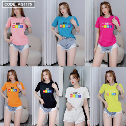 Áo thun thái nữ cổ tròn form rộng in chữ be mine - AG1175