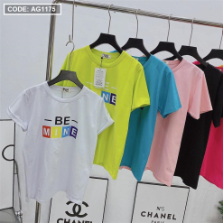 Áo thun thái nữ cổ tròn form rộng in chữ be mine - AG1175