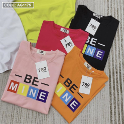 Áo thun thái nữ cổ tròn form rộng in chữ be mine - AG1175