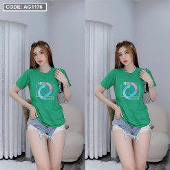 Áo thun thái nữ cồ tròn form suông in chữ màu New York - AG1176