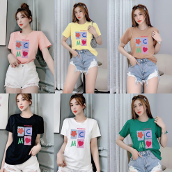 Áo thun thái nữ form rộng in logo màu - AG1177