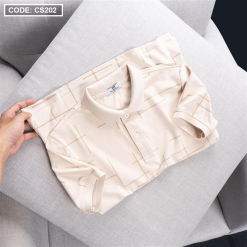 Áo Thun Nam Cổ Bẻ Phối Hoạ Tiết Kẻ Sọc (Có size 3x) - CS202