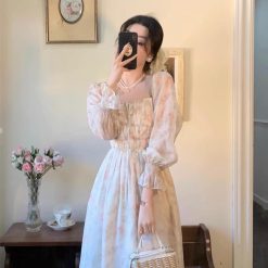 Đầm maxi voan hoa tay dài nhúng eo ngực - VD5815