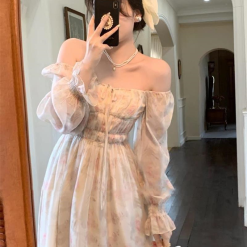 Đầm maxi voan hoa tay dài nhúng eo ngực - VD5815