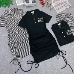 Đầm suông có cổ bẻ phối rút dây 2 bên - DBO1207