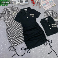 Đầm suông có cổ bẻ phối rút dây 2 bên - DBO1207