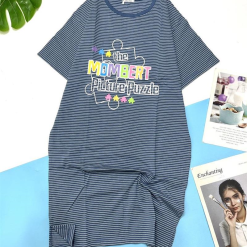 Đầm suông sọc thun cotton in chữ - DBO1210