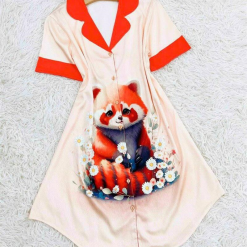 Đầm nữ satin áo cổ bẻ tay ngắn in họa tiết 3D - DBO1392