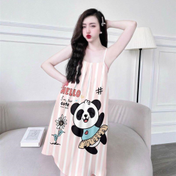 Đầm ngủ suông satin mền mịn 2 dây in hình dễ thương - DBO1404