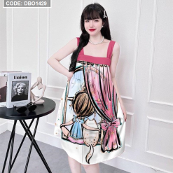 Đầm suông nữ 2 dây bảng to họa tiết siêu cute 3d - DBO1429