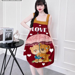 Đầm suông nữ 2 dây bảng to họa tiết siêu cute 3d - DBO1429
