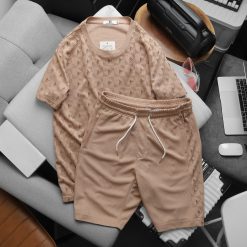 Set Bộ Nam Quần Short Áo Tay Ngắn In Logo Chìm Cao Cấp - SBN055