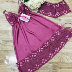 Đầm ngủ màu trơn phối ren sexy - DBO1939