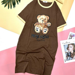 Đầm nữ form suông tay ngắn in hình gấu - DBO1941