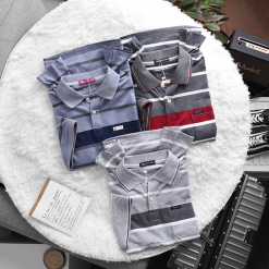 Áo Thun Sọc Nam Melan Cổ Bẻ Có Túi Thun Cotton - AS050