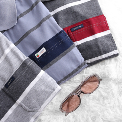 Áo Thun Sọc Nam Melan Cổ Bẻ Có Túi Thun Cotton - AS050