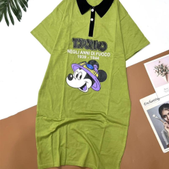 Đầm nữ tay ngắn cổ bẻ in hình chuột mickey - DBO2003