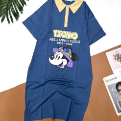Đầm nữ tay ngắn cổ bẻ in hình chuột mickey - DBO2003