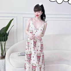 Đầm nữ áo 2 dây pijma mặc nhà siêu mát - DBO2014