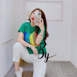 Áo thun nữ cổ tròn form suông in chữ màu - AG1180