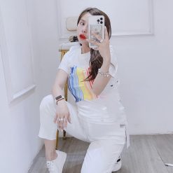 Áo thun nữ cổ tròn form suông in chữ màu - AG1180