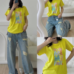 Áo thun thái nữ cổ tròn form suông in chữ nổi - AG1181